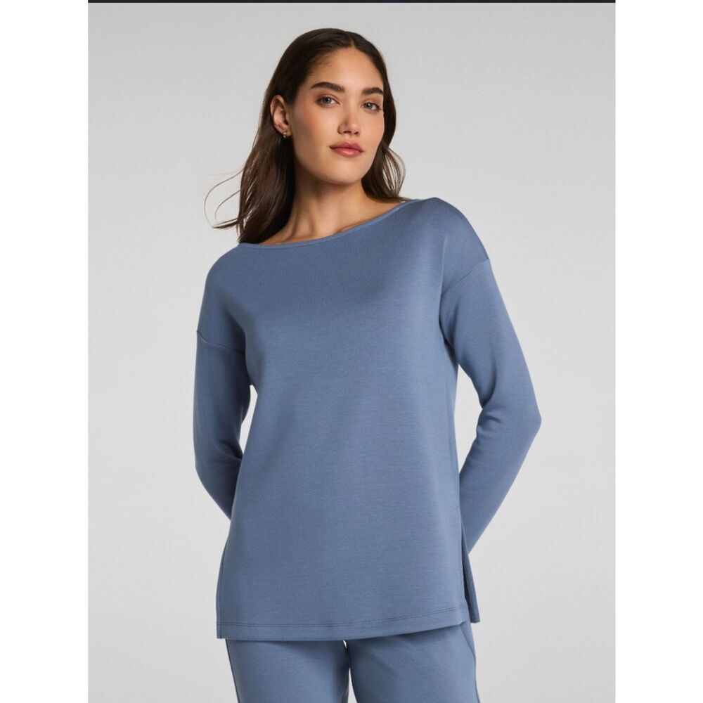 NWT Spanx Womens XL AirEssentials Boat Neck Top Blue Modal Breathable Stretch